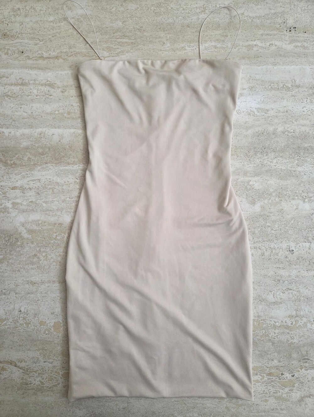 Meshki Sleeveless Beige Bodycon Dress with Spaghetti Straps - Picture 3 of 4